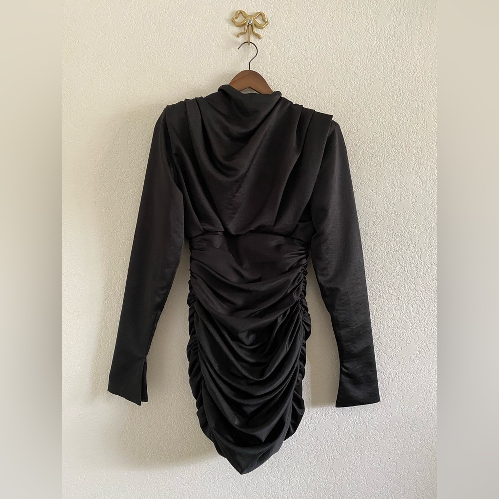 House of CB Women's Black Giorgiana Ruched Mini Dress Size Small Satin